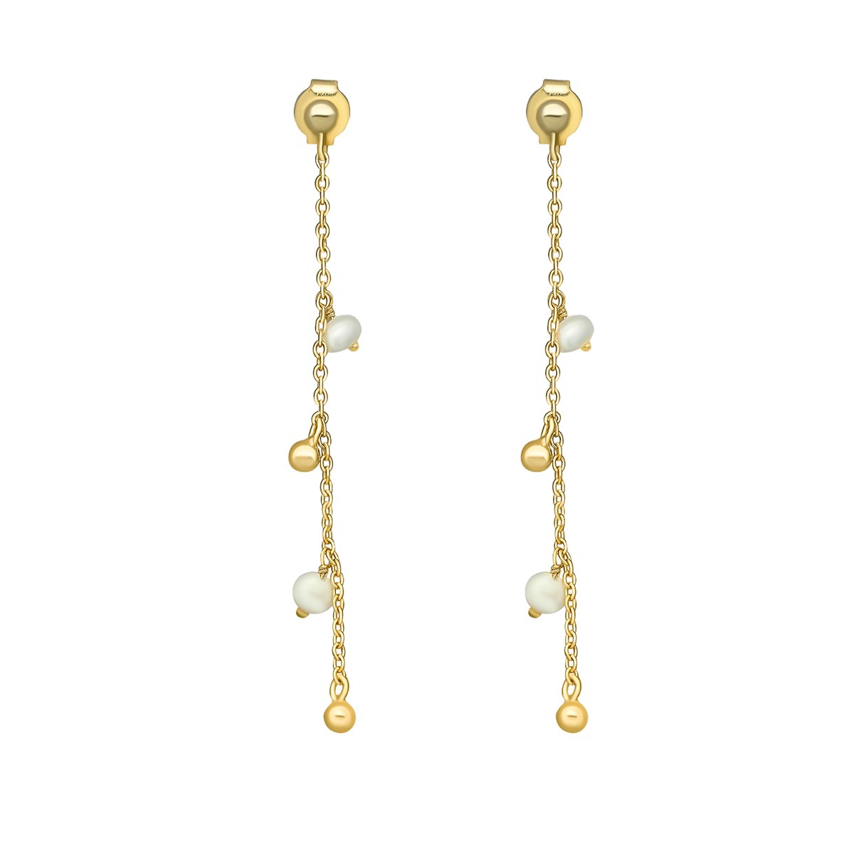 Boucles D Oreilles Argent Dorée Perles Naturelles Blanches Et Dorées