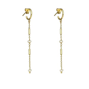 Boucles D Oreilles Argent Dorée Barrettes Et Perles Naturelles Blanches