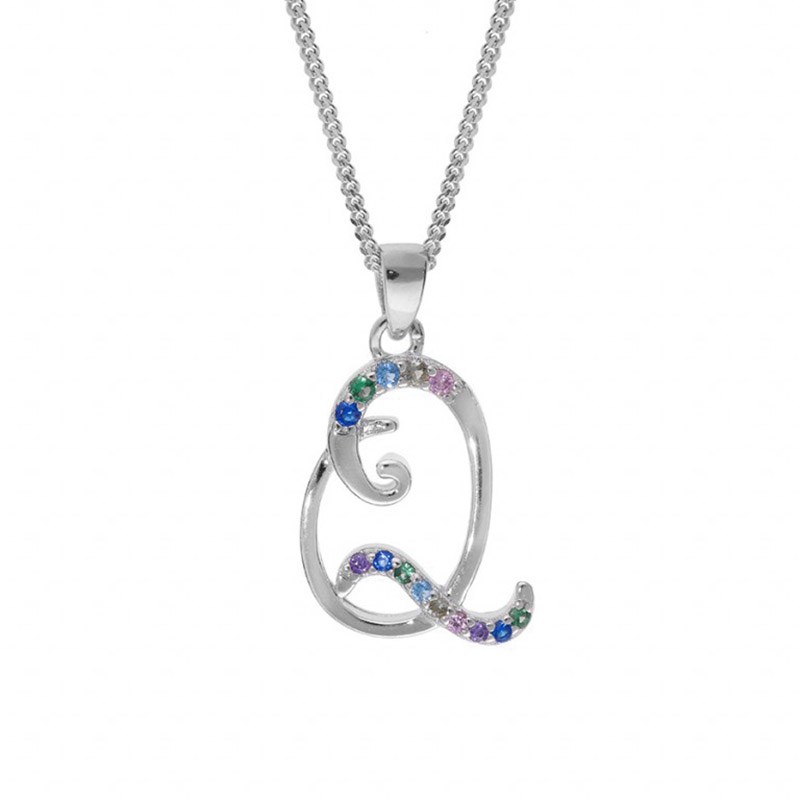 Collier femme Initiale lettre Q - Argent et oxydes multicolores