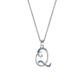 Collier femme Initiale lettre Q - Argent et oxydes multicolores