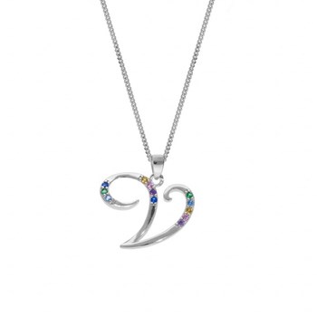 Collier femme Initiale lettre V - Argent et oxydes multicolores