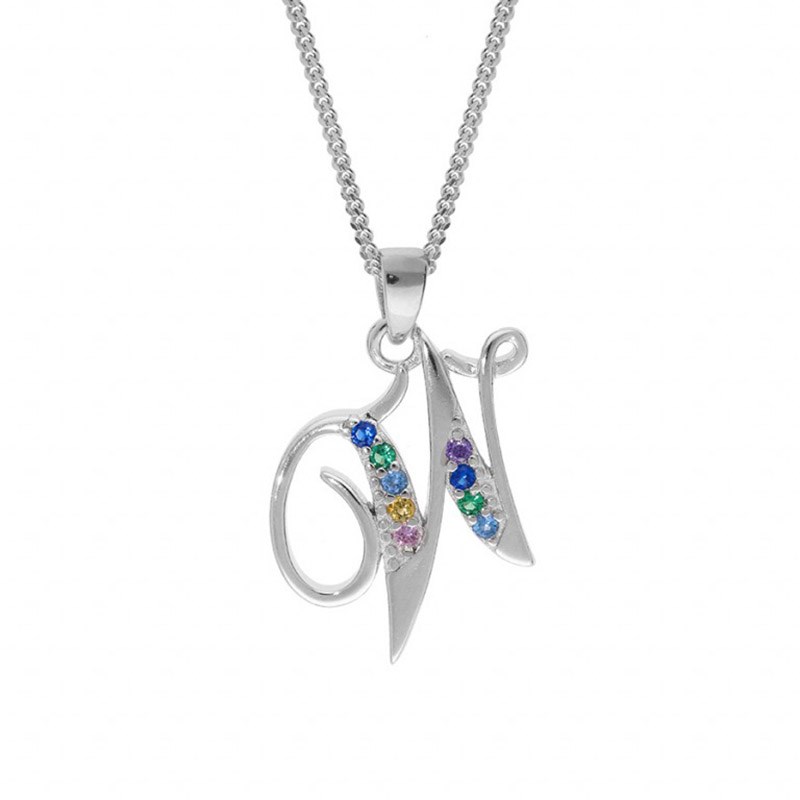 Collier femme Initiale lettre W - Argent et oxydes multicolores