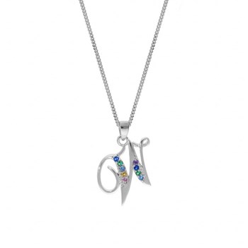 Collier femme Initiale lettre W - Argent et oxydes multicolores