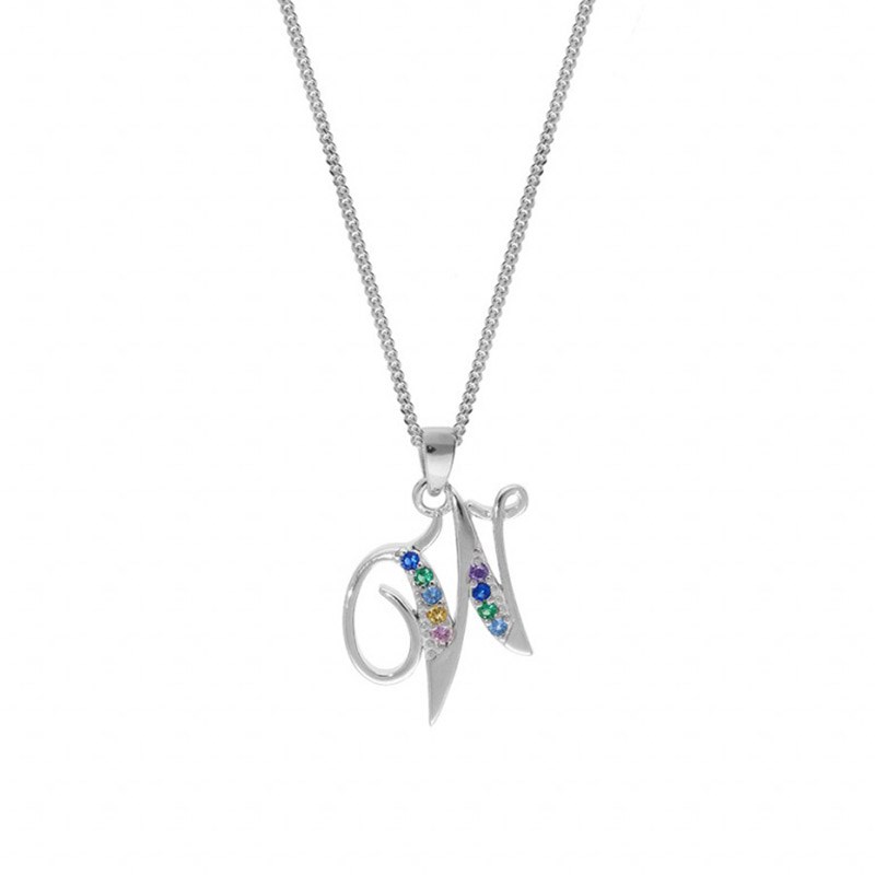 Collier femme Initiale lettre W - Argent et oxydes multicolores - vue 2