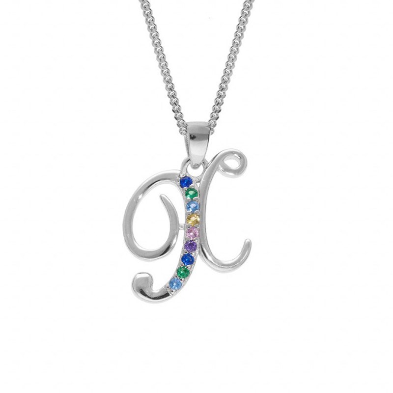 Collier femme Initiale lettre X - Argent et oxydes multicolores