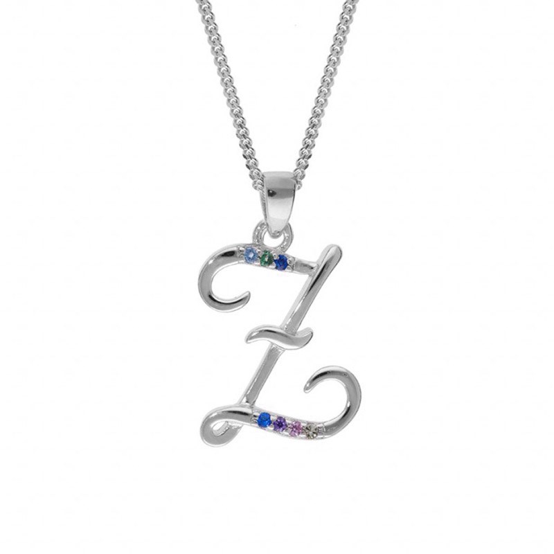 Collier femme Initiale lettre Z - Argent et oxydes multicolores