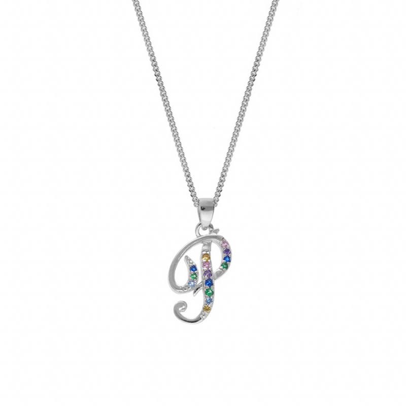 Collier femme Initiale lettre P - Argent et oxydes multicolores - vue 2