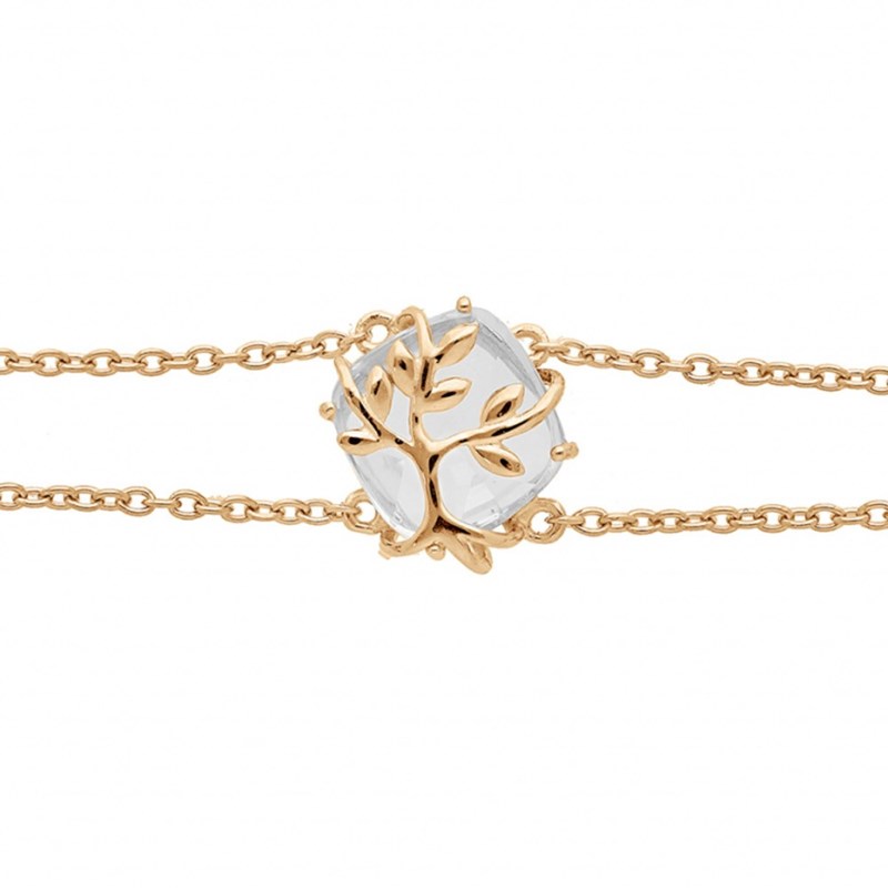 Bracelet femme arbre de vie et oxyde blanc - Plaqué or