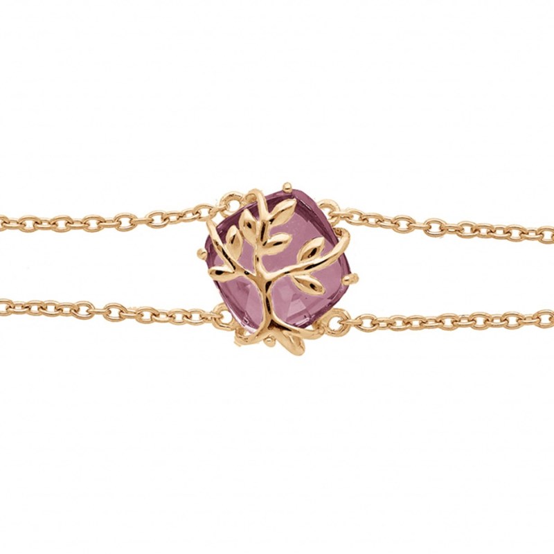 Bracelet femme arbre de vie et oxyde violet - Plaqué or