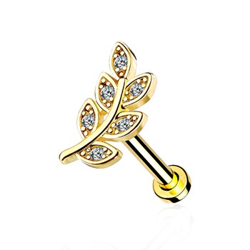Piercing oreille en acier doré avec feuille 6mm