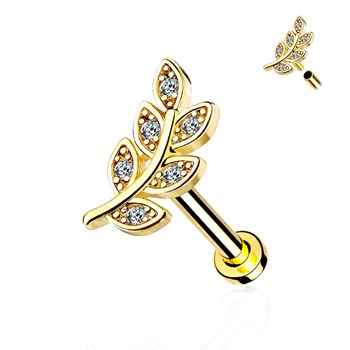 Piercing oreille en acier doré avec feuille 8mm