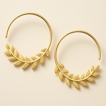 Boucles d'oreilles créole feuille de laurier Plaqué OR 750 3 microns