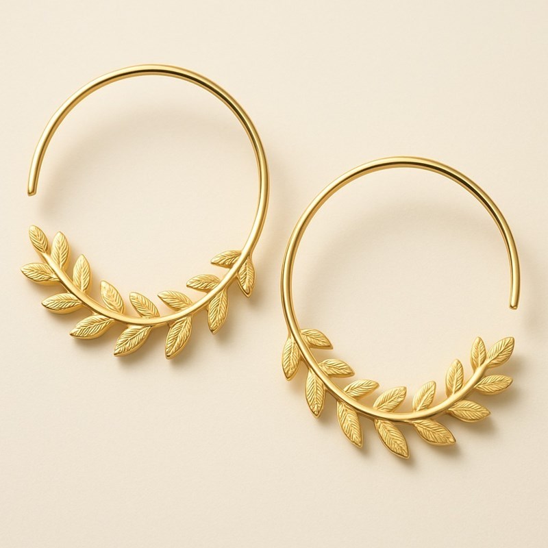 Boucles d'oreilles créole feuille de laurier Plaqué OR 750 3 microns - vue 4