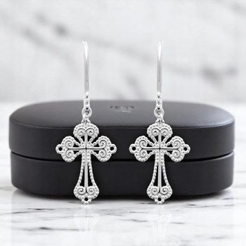 Cross earrings 925 Rhodium silver