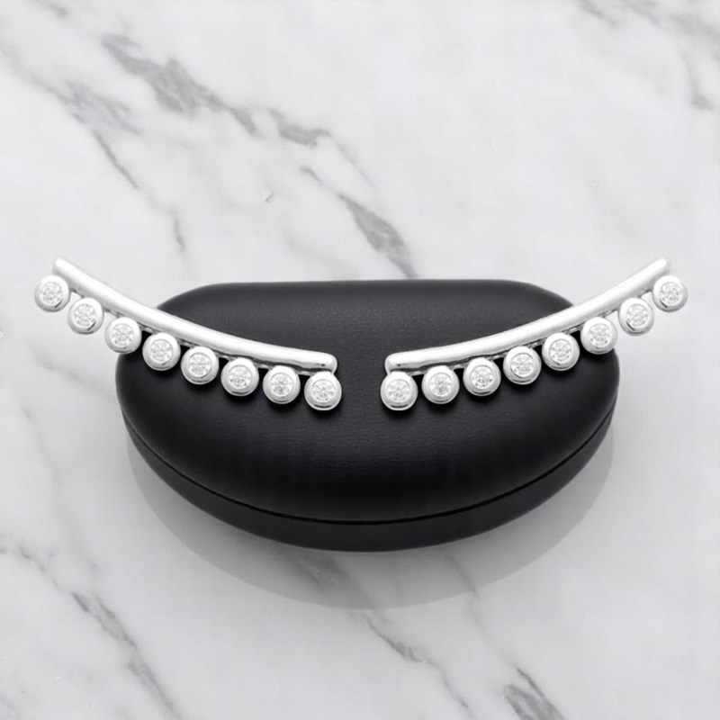 Boucles d'oreilles grimpantes contour de lobe serti d'oxydes de zirconium ronds Argent 925 Rhodié - vue 4