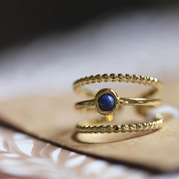 Bague Pépite pierre Lapis Lazuli acier doré or