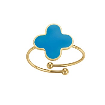Verguld stalen blauwe Trefle ring