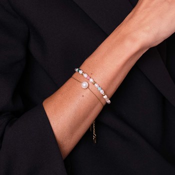 Bracelet Perles nacre et pierres acier doré or