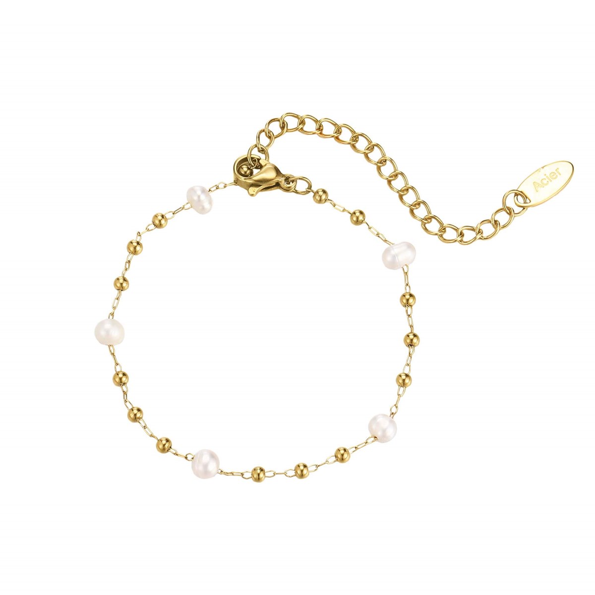 Bracelet Rosaire nacre acier doré or - vue 2
