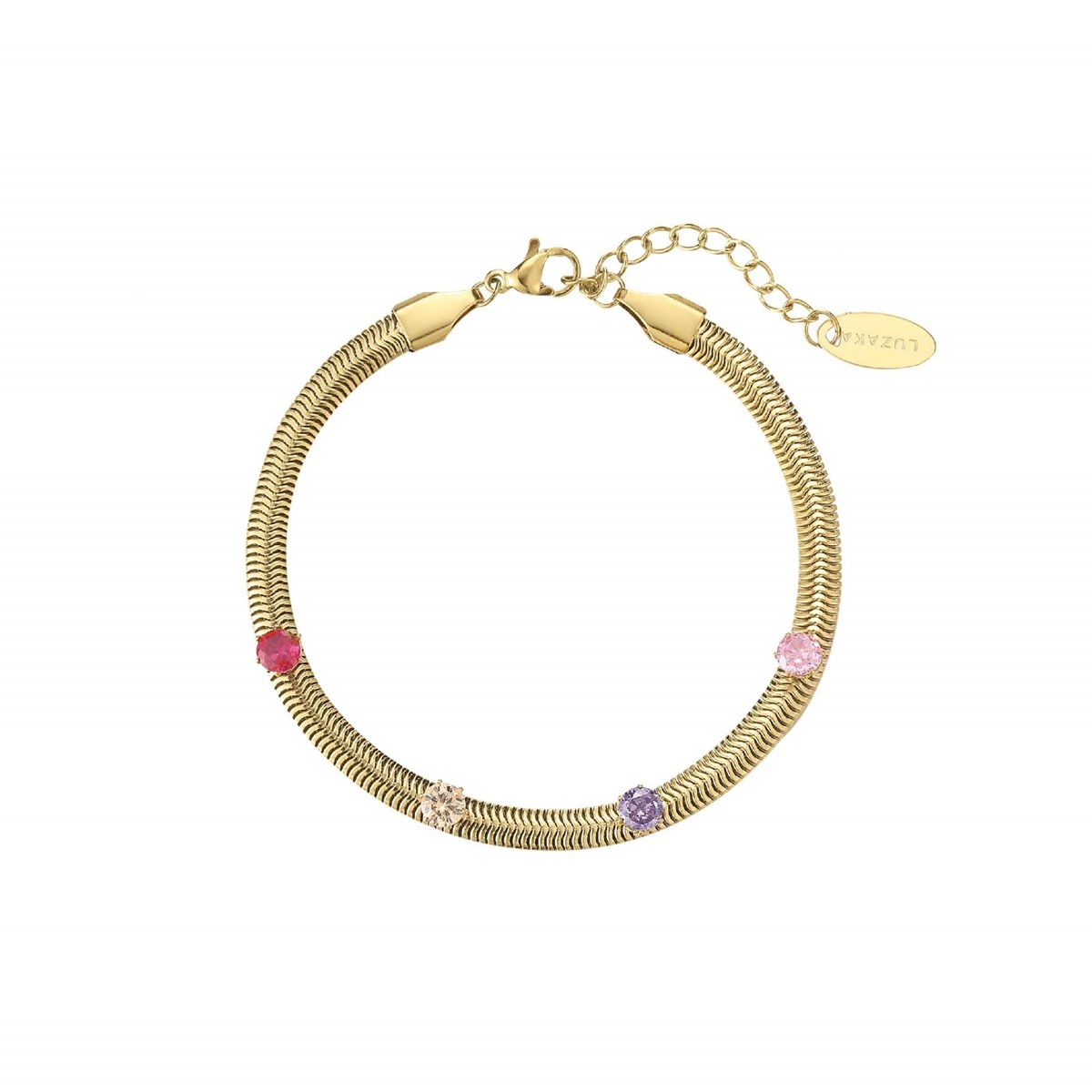 Bracelet Maille plate zircons colorés