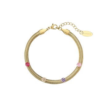 Bracelet Maille plate zircons colorés