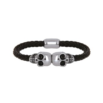 Bracelet Têtes de mort cuir et acier