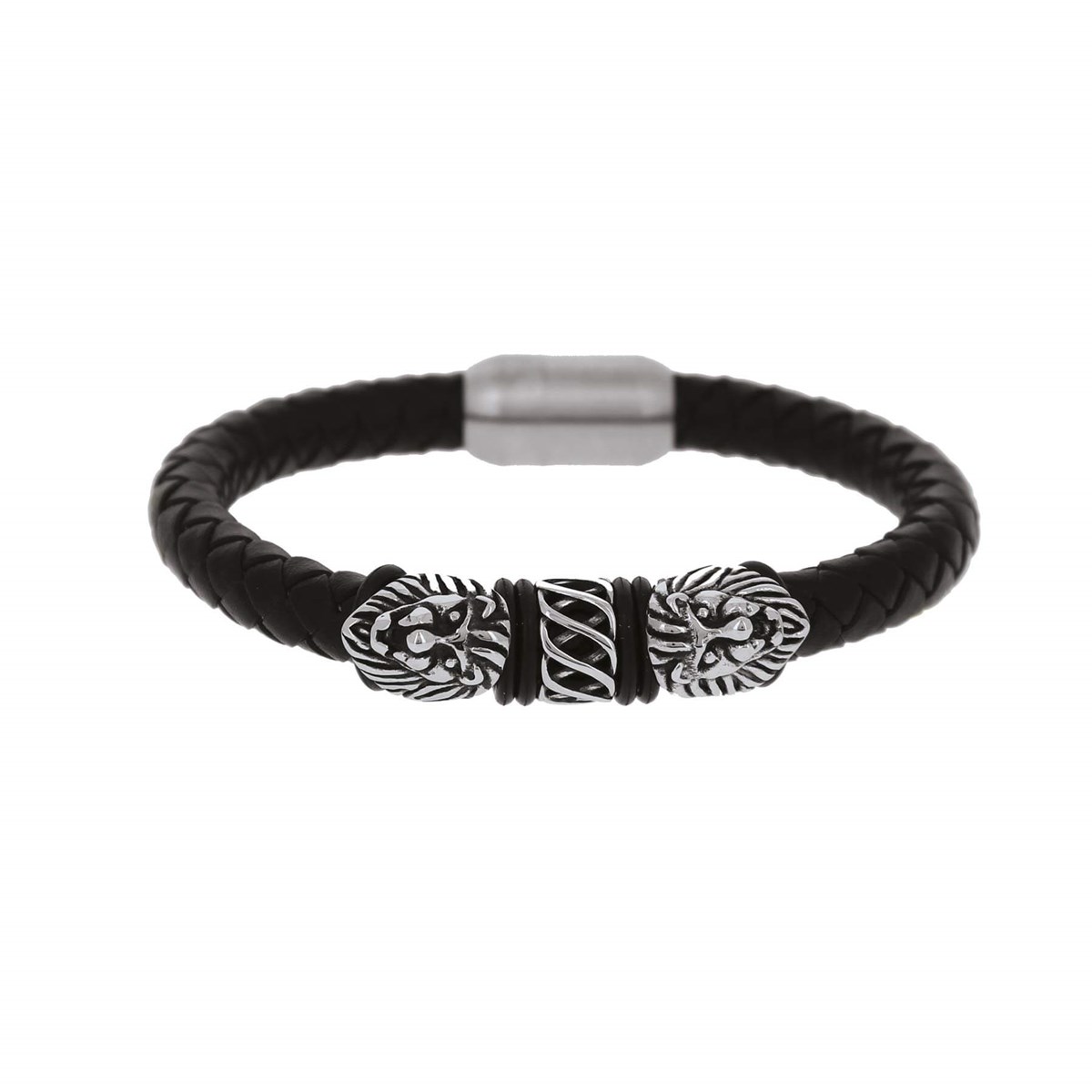 Bracelet Lion cuir et acier