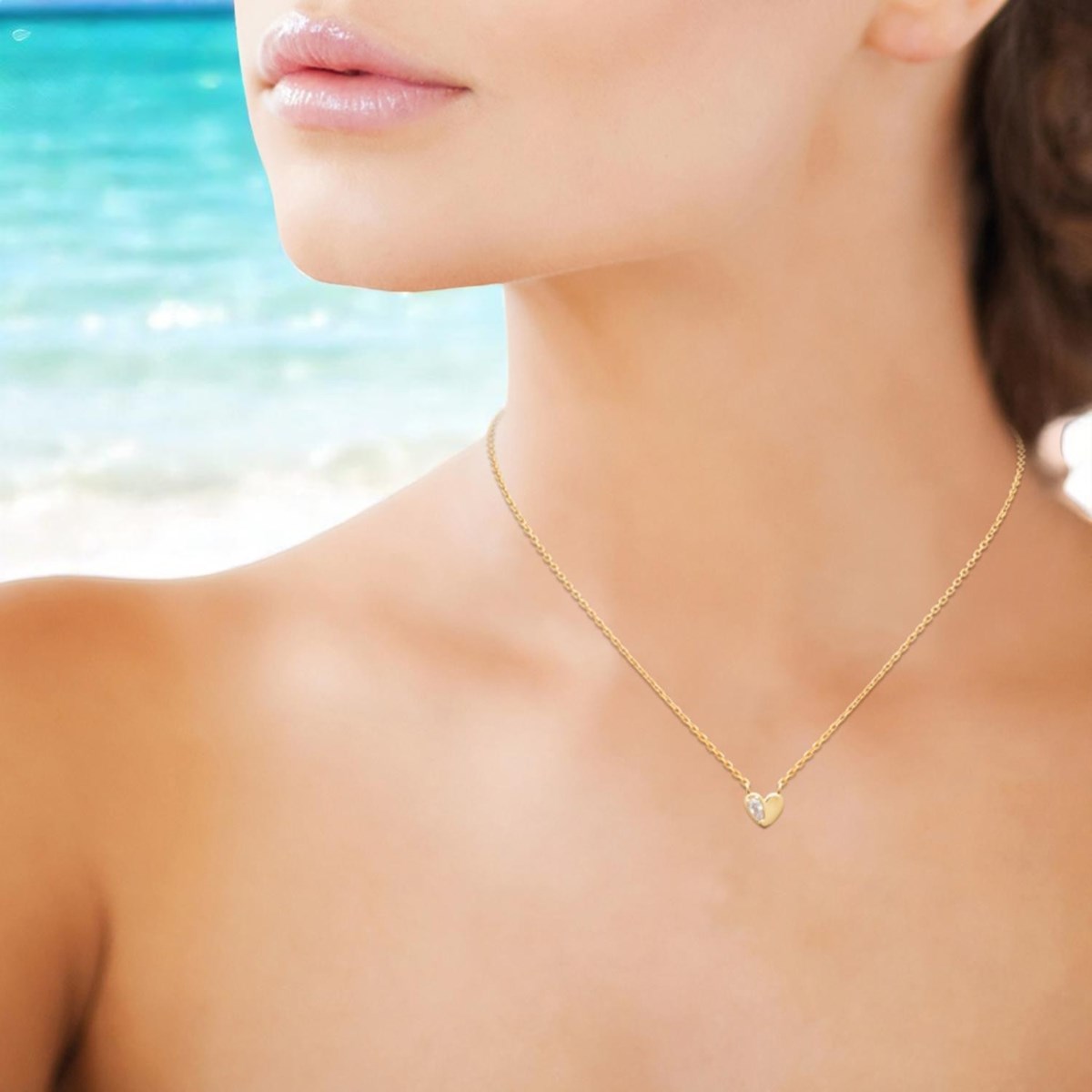 Collier petit coeur et goutte d'oxyde de zirconium Plaqué OR 750 3 microns - vue 4