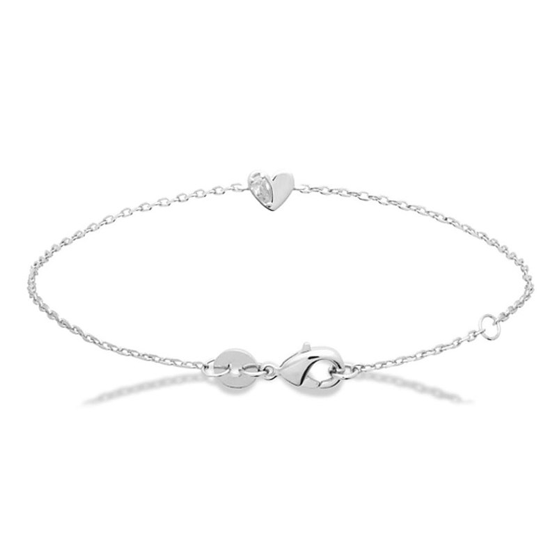 Bracelet petit coeur et goutte d'oxyde de zirconium Argent 925 Rhodié