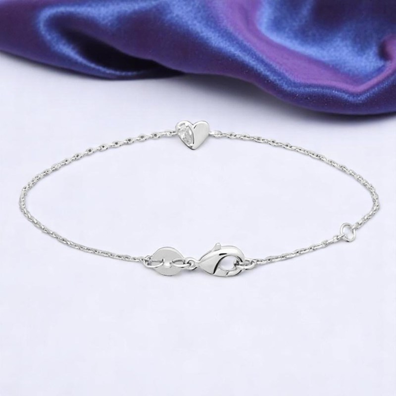 Bracelet petit coeur et goutte d'oxyde de zirconium Argent 925 Rhodié - vue 4