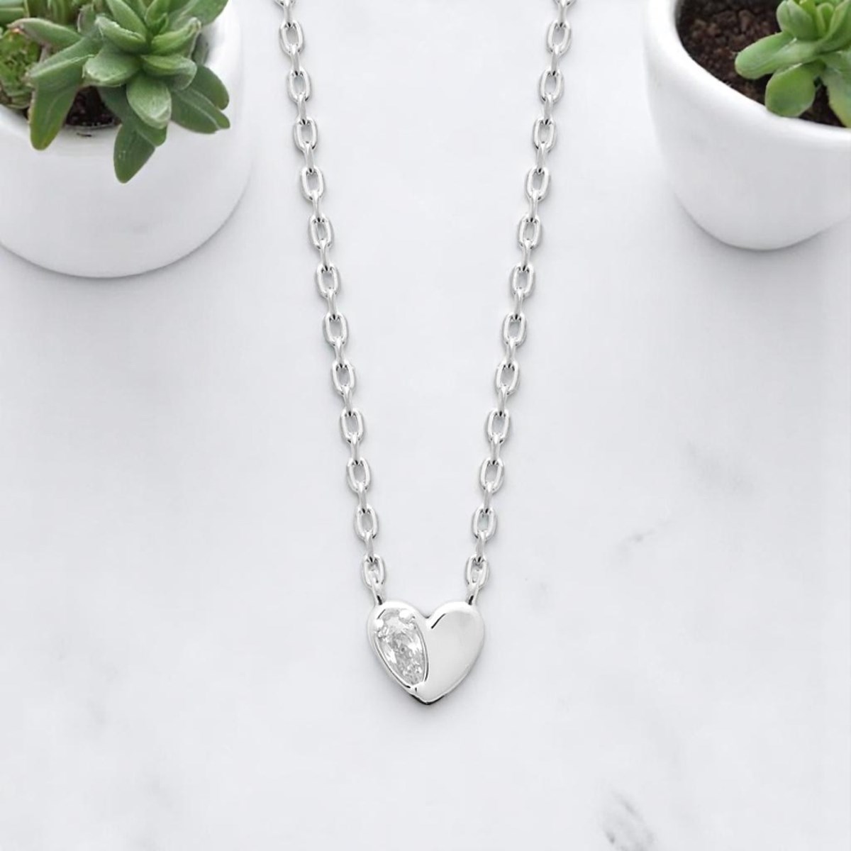 Collier petit coeur et goutte d'oxyde de zirconium Argent 925 Rhodié - vue 4