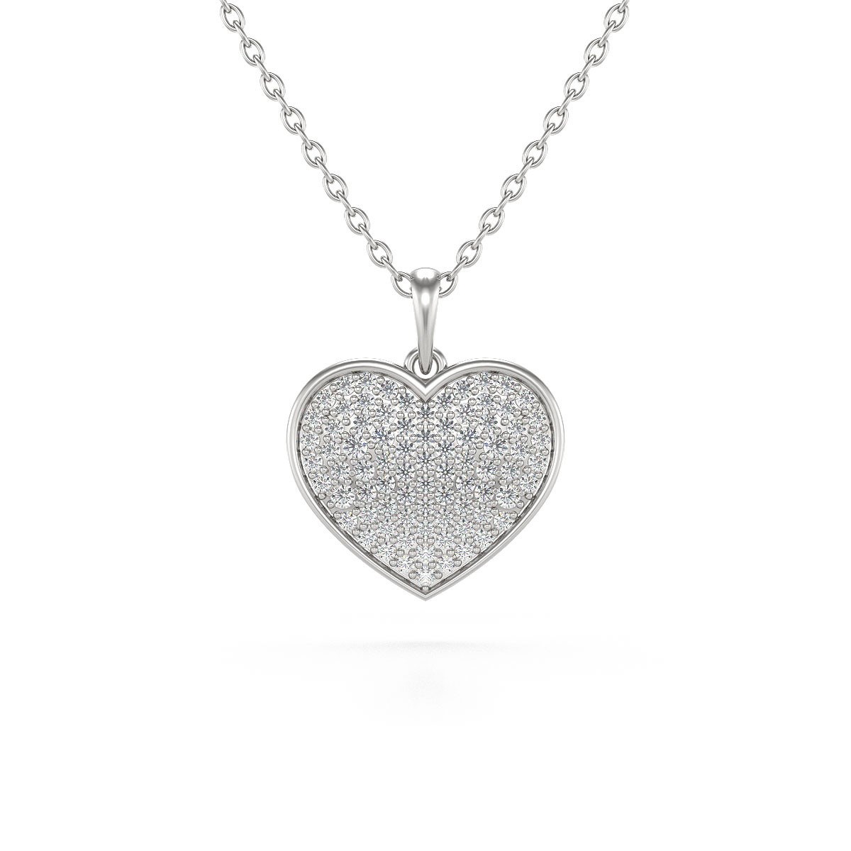 Collier Pendentif Coeur en Or Blanc 750 et Diamant avec Chaîne - 1.862gr | Aden Boutique