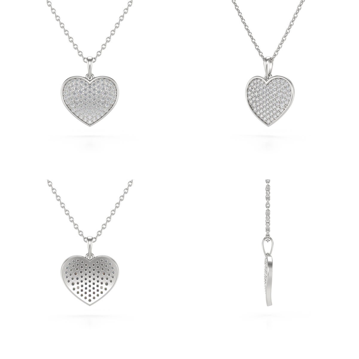 Collier Pendentif Coeur en Or Blanc 750 et Diamant avec Chaîne - 1.862gr | Aden Boutique - vue 2
