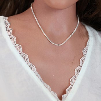 Collier perles blanche imitation 3mm et argent