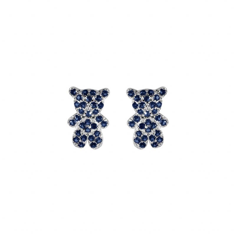 Boucles d'oreilles ourson en argent et oxydes bleu