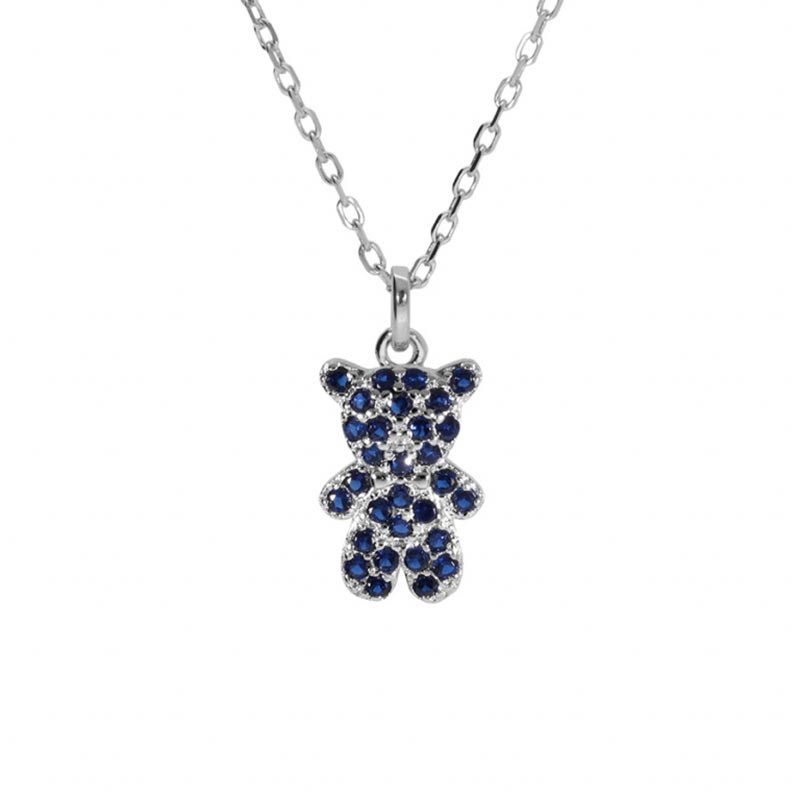 Collier enfant ourson en argent et oxydes bleu