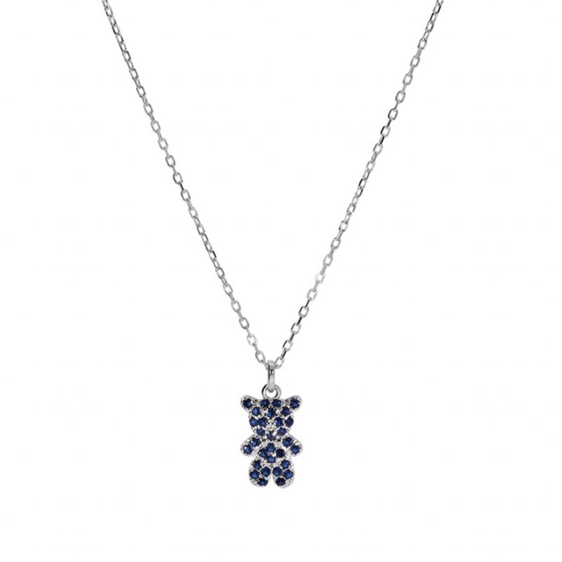 Collier enfant ourson en argent et oxydes bleu - vue 2