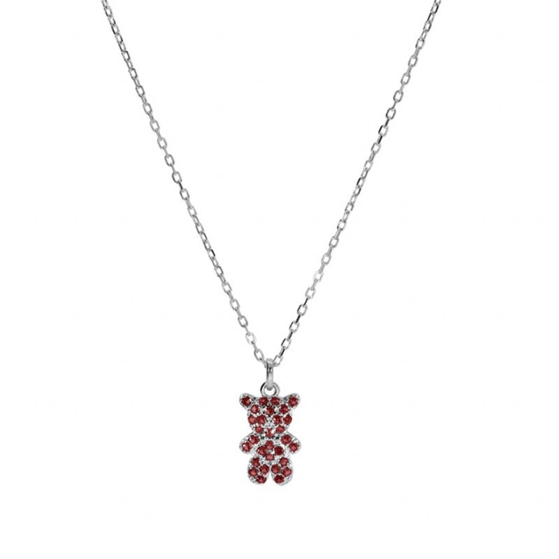 Collier enfant ourson en argent et oxydes rose - vue 2