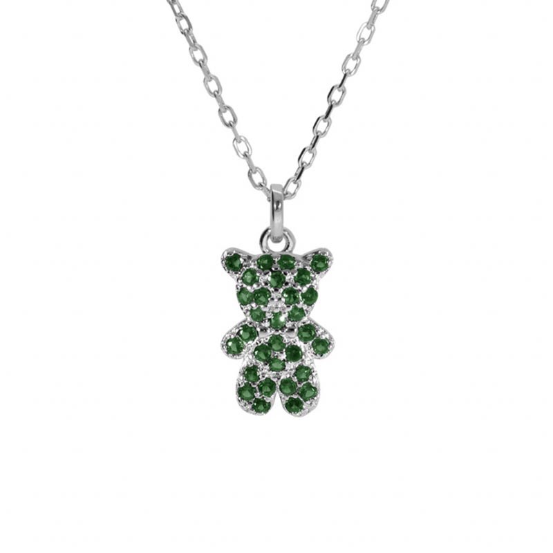 Collier enfant ourson en argent et oxydes vert