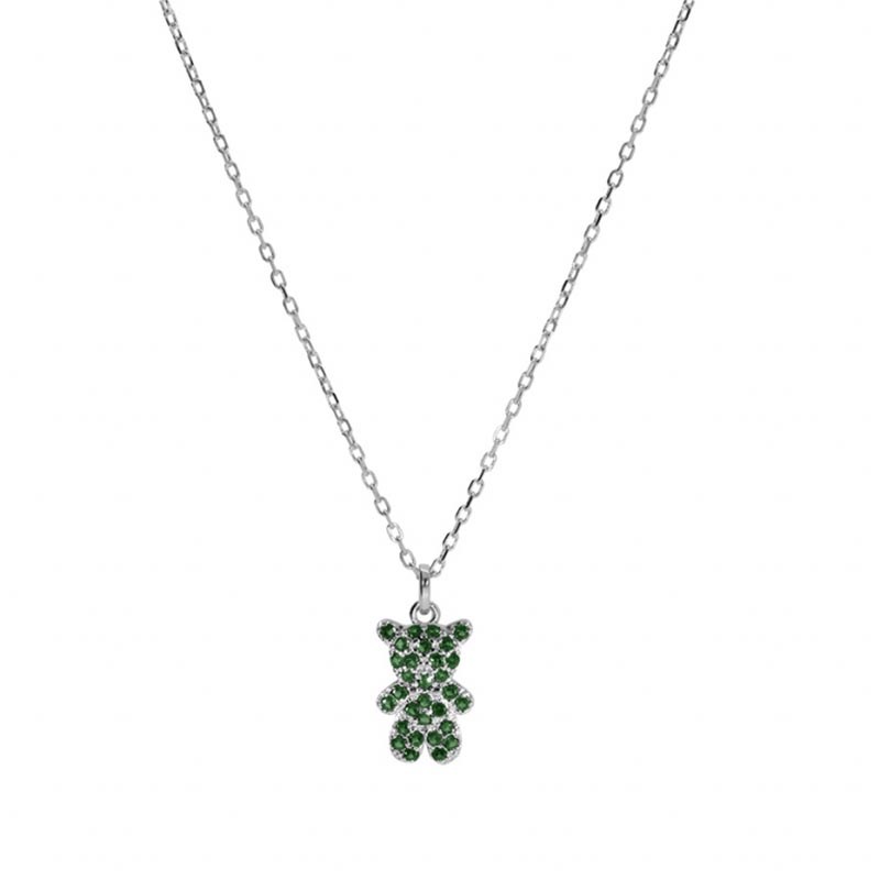 Collier enfant ourson en argent et oxydes vert - vue 2