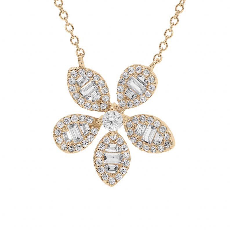 Collier plaqué or fleur oxydes blancs