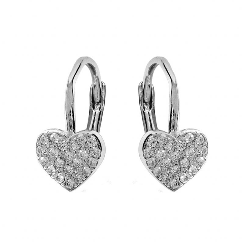 Boucles d'oreilles dormeuse coeur pavé oxydes blancs