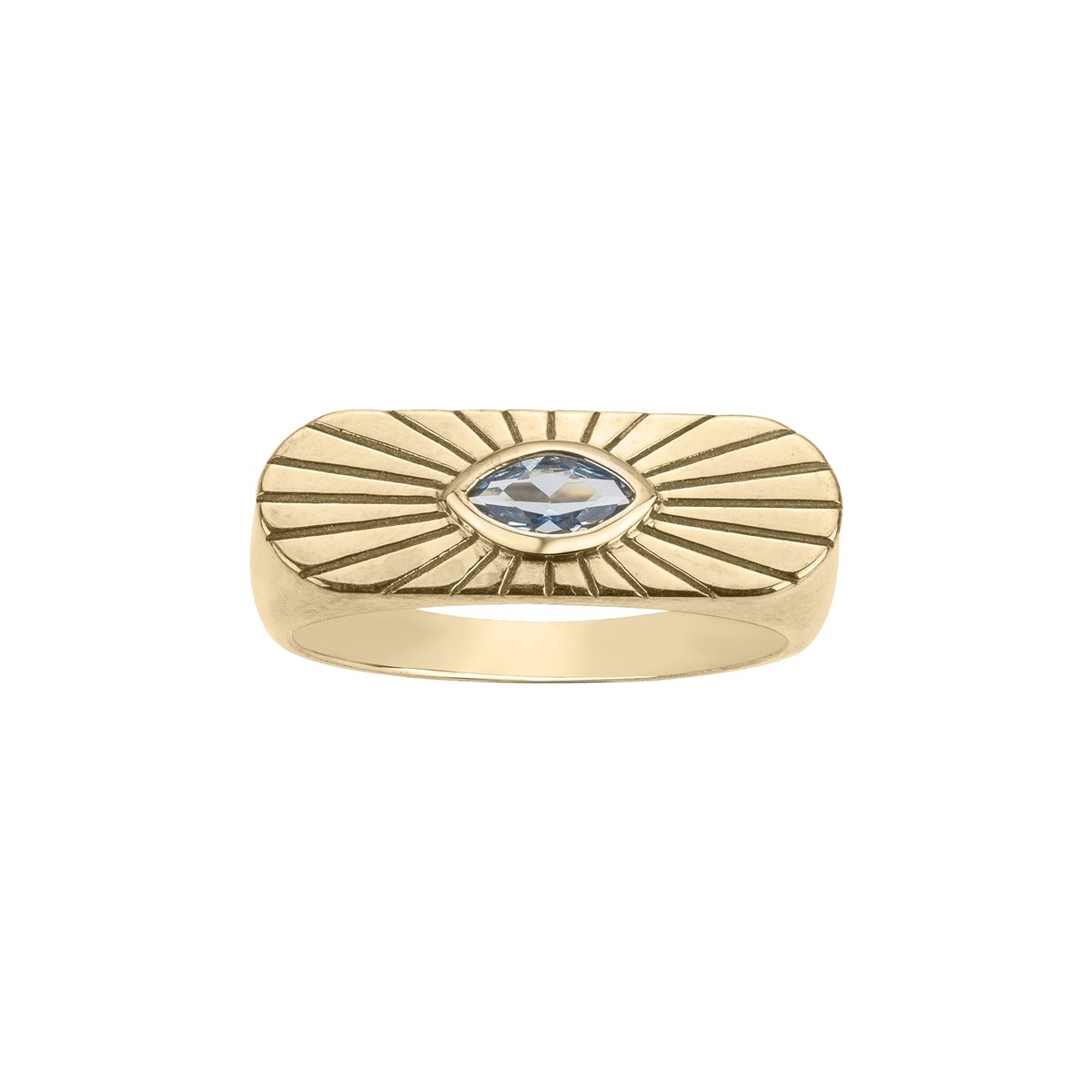 Chevalière en Plaqué Or avec oxyde de zirconium bleu topaze