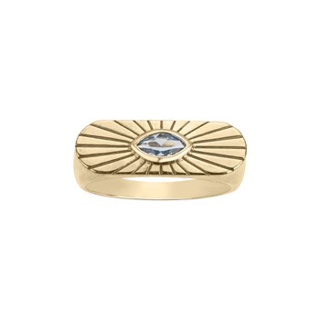 Chevalière en Plaqué Or avec oxyde de zirconium bleu topaze