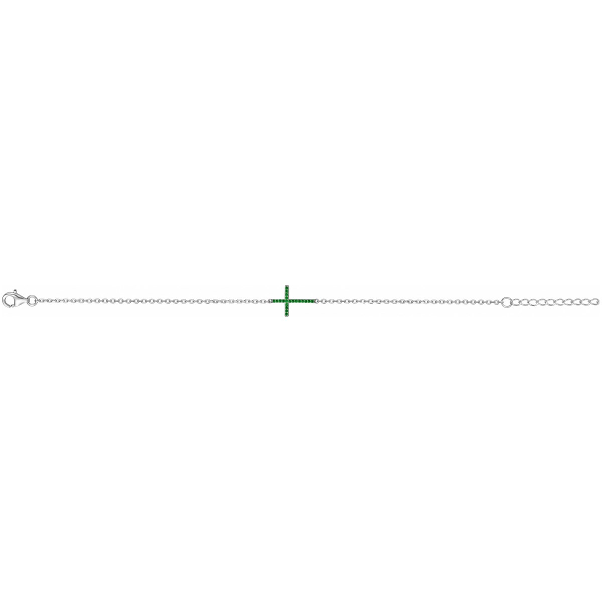 Bracelet souple mono-motif en Argent avec oxyde de zirconium vert emeraude