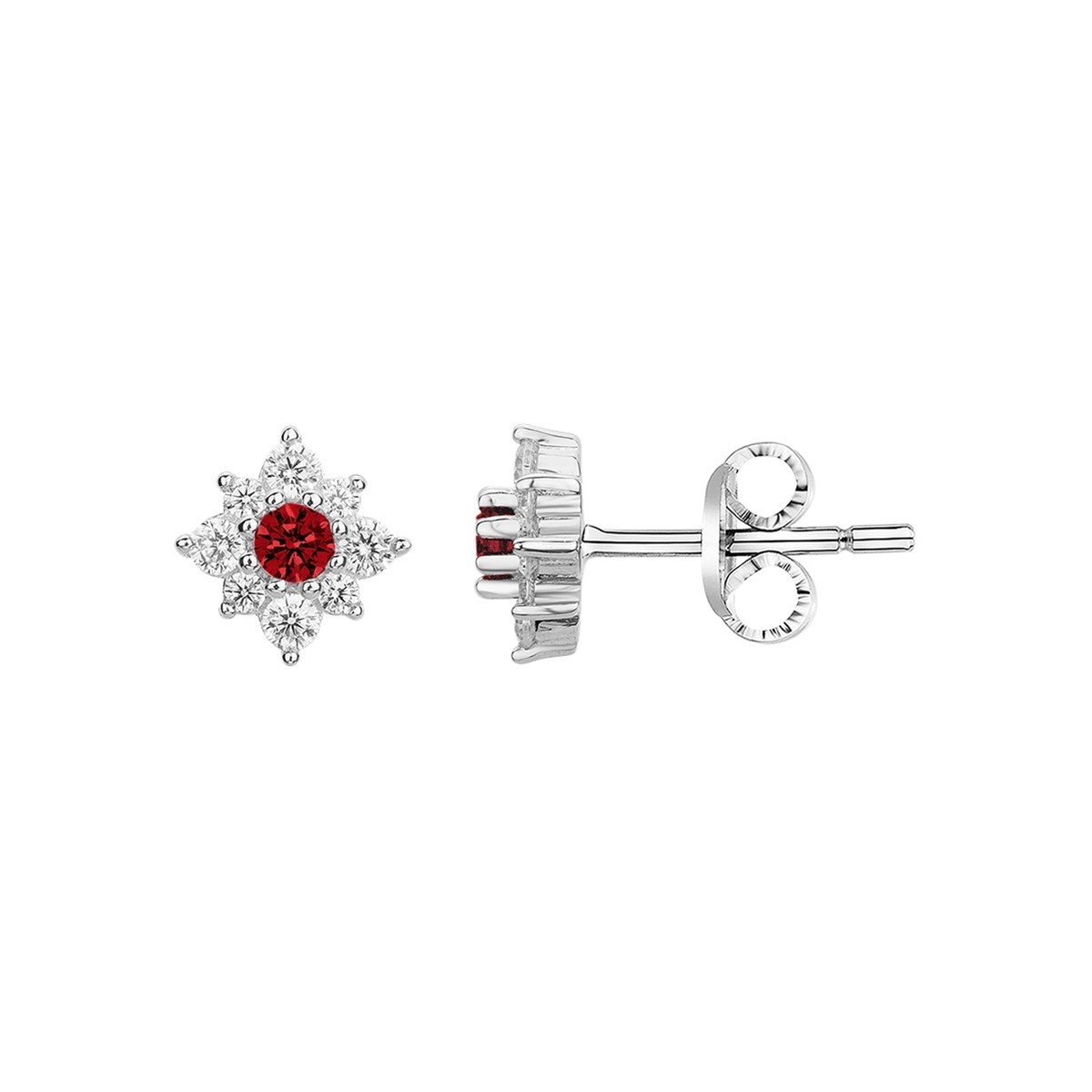 Boucles d'oreilles clous en Argent avec oxyde de zirconium rouge rubis