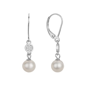 Boucles d'oreilles dormeuses en Argent avec perle d'eau douce blanc