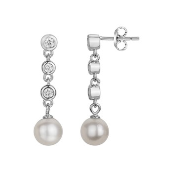 Boucles d'oreilles pendantes en Argent avec perle d'eau douce blanc