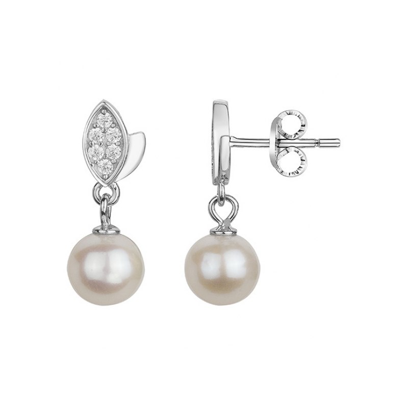 Boucles d'oreilles pendantes en Argent avec perle d'eau douce blanc