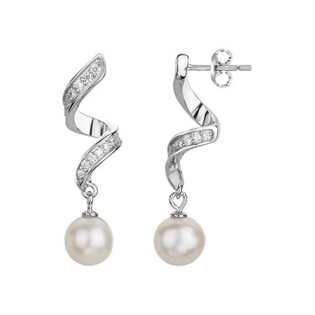 Boucles d'oreilles pendantes en Argent avec perle d'eau douce blanc